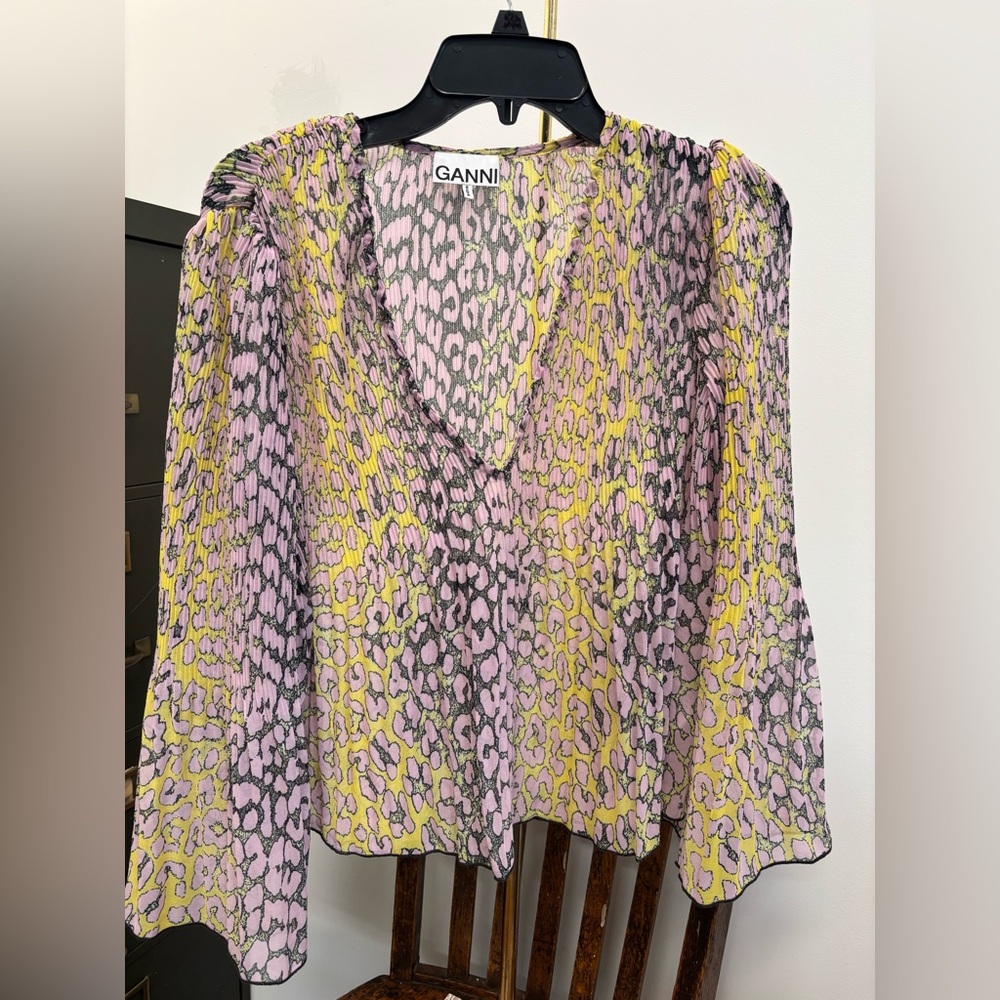 Ganni Pink and Yellow Patterned Top